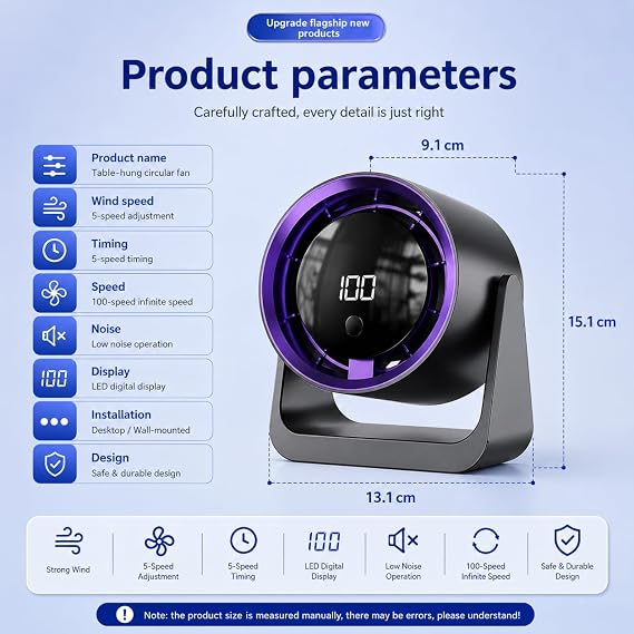 Rechargeable Air Circulator Fan – 100-Speed Digital Desktop Fan 🌬️✨