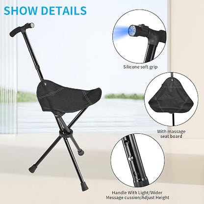 Foldable Walking Cane with Seat & LED Light 🦯💡