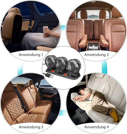 360° USB Car Fan – Triple Head Adjustable Cooling Fan