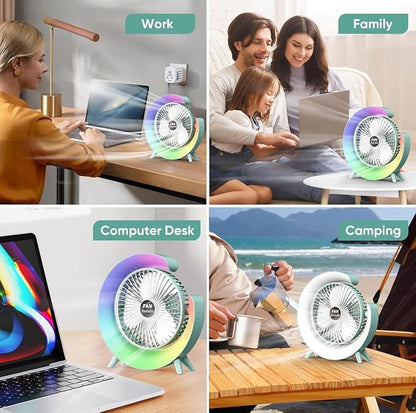 Portable RGB LED Desk Fan – Rechargeable USB Cooling Fan 🌈🌬️
