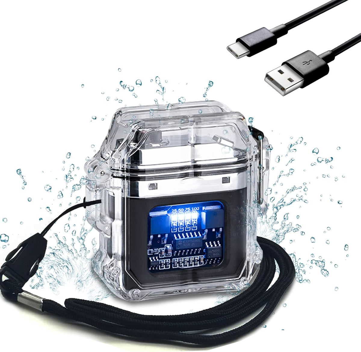 Waterproof Electric Torch Transparent Lighter, Windproof Plasma Lighter, USB Rechargeable, Outdoor Camping Gift, Dual ARC