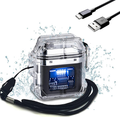 Waterproof Electric Torch Transparent Lighter, Windproof Plasma Lighter, USB Rechargeable, Outdoor Camping Gift, Dual ARC