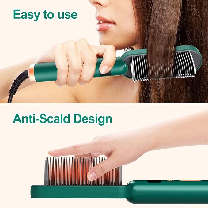 Electric Hair Straightening Brush – Fast Heat Styling Comb 💚✨