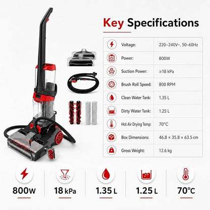 2-in-1 Carpet Vacuum Cleaner Hard Floor Cleaner with Built-in Heater | 800W | KD2042
