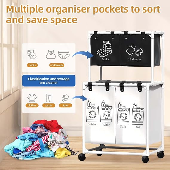4-Section Rolling Laundry Sorter 🧺👕