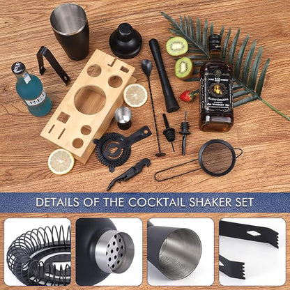 Cocktail Shaker Set Bartender Kit, Bar Set with Bamboo Stand 12 Piece Bartending Tools with Mocktail Recipes Booklet