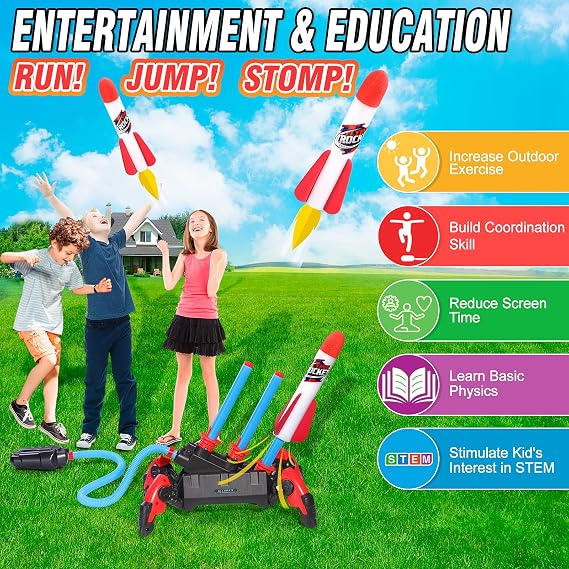 3-Rocket Stomp Launcher – Outdoor Foam Rocket Toy for Kids 🚀✨