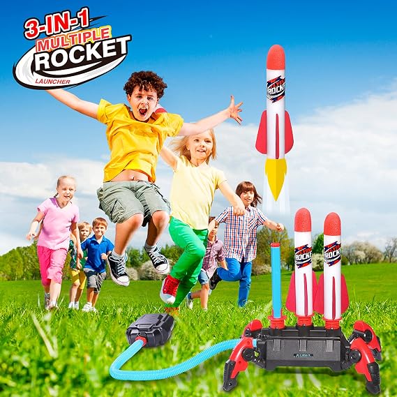 3-Rocket Stomp Launcher – Outdoor Foam Rocket Toy for Kids 🚀✨