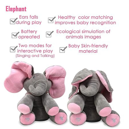 Peek-a-Boo Flappy Ears Elephant – Interactive Animated Plush Toy 🐘💗✨
