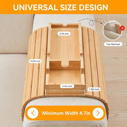 Bamboo Sofa Arm Tray with Cup Holder 🛋️☕