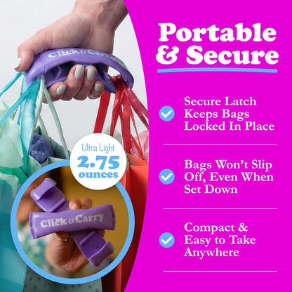 Click & Carry Grocery Bag Holder – 2 Pack, Ergonomic Grip