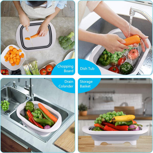 Collapsible Cutting Board with Colander