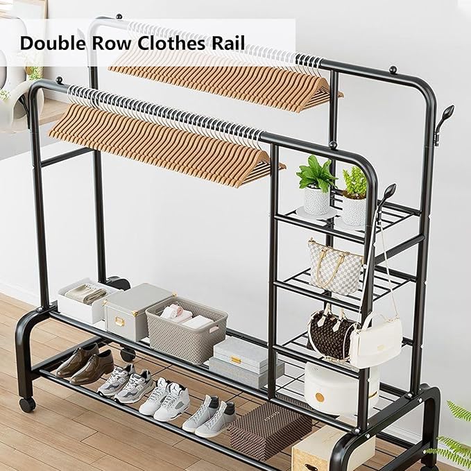 Double Clothes Garment Rack – Rolling Hanging Organizer
