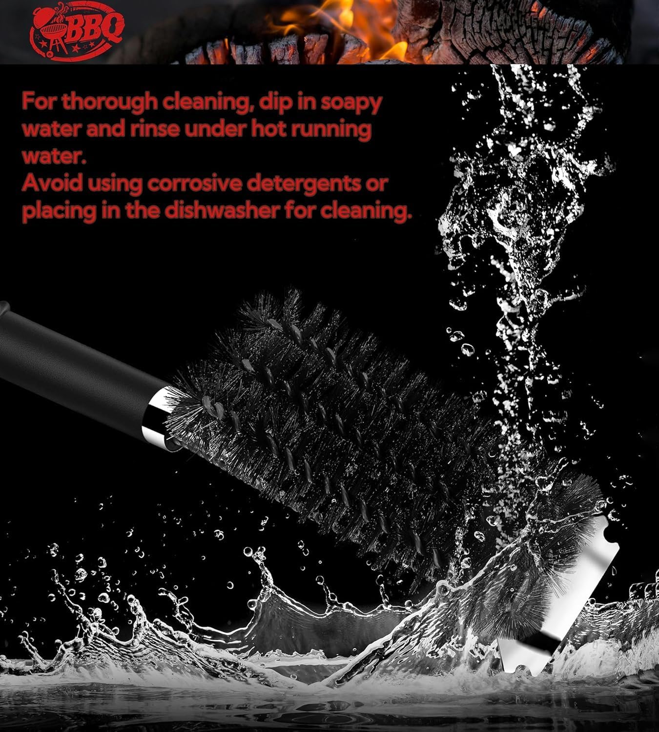 18” BBQ Grill Brush with Scraper – Heavy-Duty Cleaner