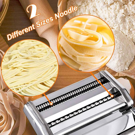Pasta Maker Machine, Stainless Steel Noodle Spaghetti Machine with 8 Adjustable Thickness Settings Pasta
