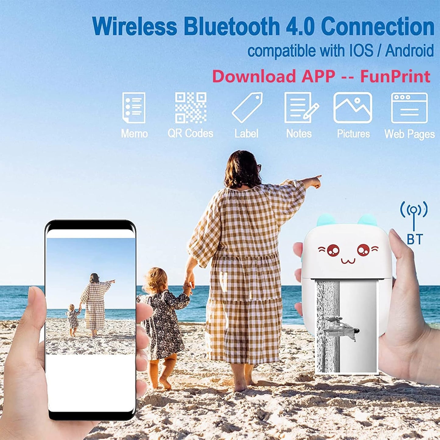 Bluetooth Pocket Mini Printer, For Android & iOS With 1 Free Paper Roll