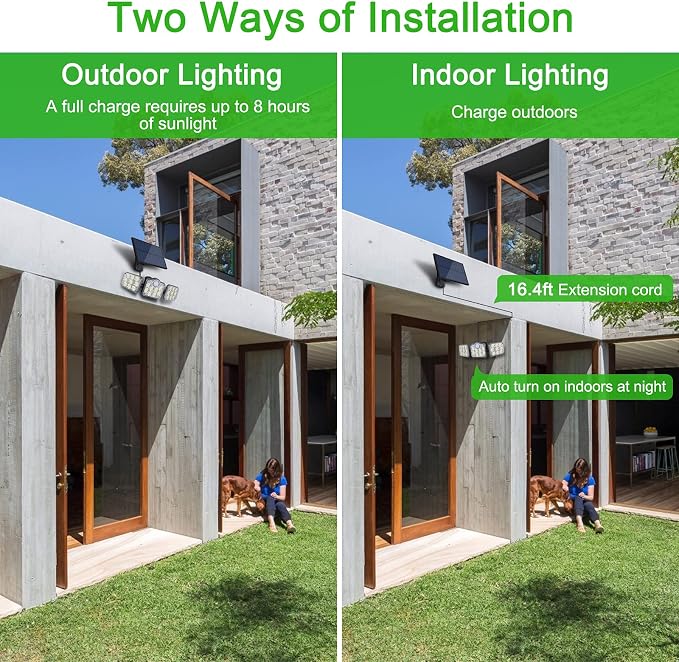 Solar Motion Sensor Outdoor Lights, 360° Rotatable, IP65 Waterproof Security Light