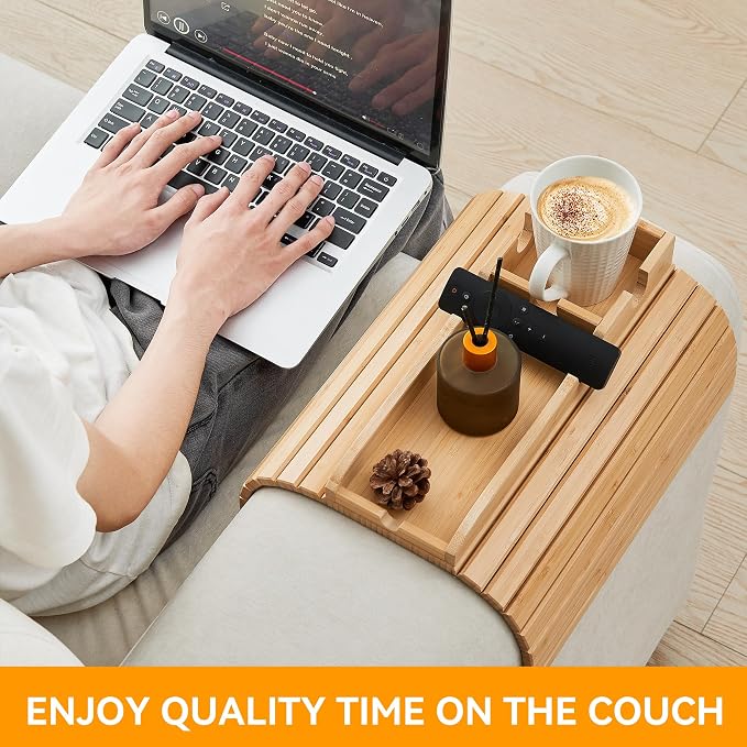 Bamboo Sofa Arm Tray with Cup Holder 🛋️☕