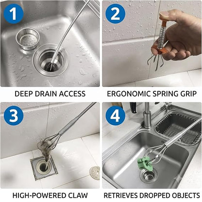 Flexible 4-Claw Drain Grabber Tool – Clog Remover & Pick-Up Claw 🛠️🚿
