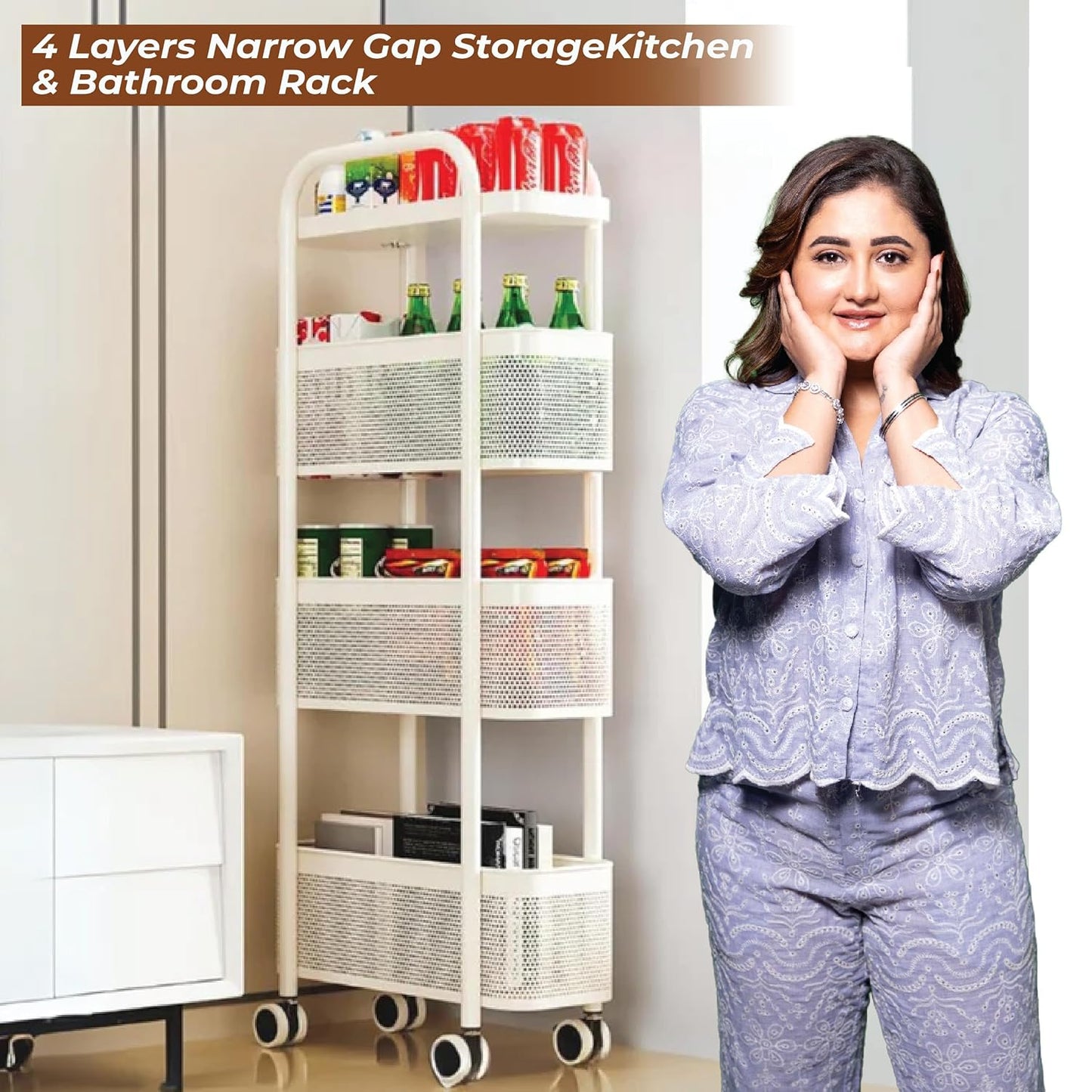 Slim Rolling Storage Cart – Multi-Tier Kitchen Organizer with Wheels 🛒✨