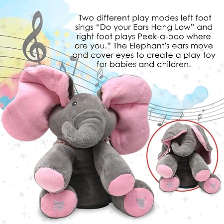 Peek-a-Boo Flappy Ears Elephant – Interactive Animated Plush Toy 🐘💗✨