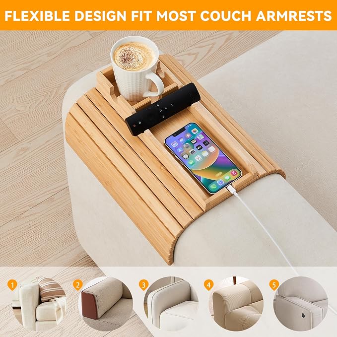 Bamboo Sofa Arm Tray with Cup Holder 🛋️☕