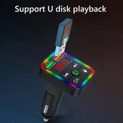Bleutooth FM Transmitter F2 , MP3 Player with USB Flash Drive, Multi-Color Ambient Lighting, Dual USB 3.1 Type-C Fast Charger, and FM.