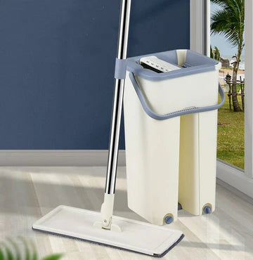 Household Cleaning Tool Wet Dry Hand-Free Mop Bucket Set With Plastic Basket Cloth Material