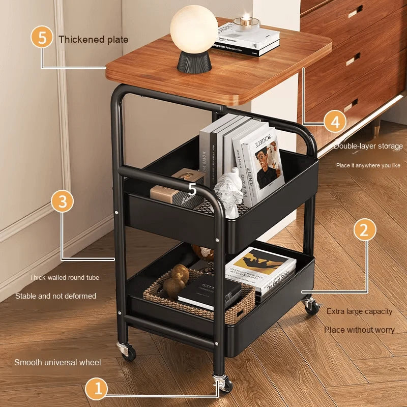 Rolling Side Table Cart – Multi-Tier Storage Organizer with Wheels