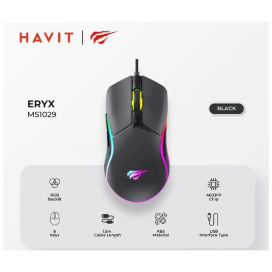 HAViT MS1029 RGB GAMING MOUSE BLACK WiRED