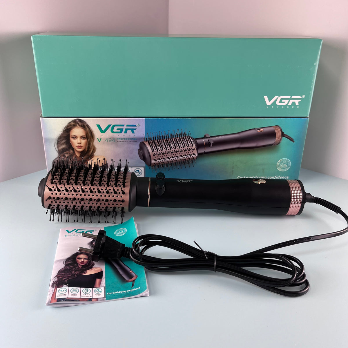 VGR Rotating Hot Air Brush Comb V494 - Black