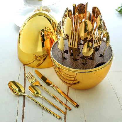 Premium Cutlery Set 24 Pcs with Oval Shaped Stand