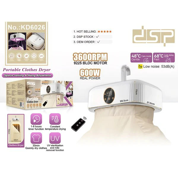 DSP Portable Clothes Dryer – 600W, Foldable, UV Sterilization KD6026