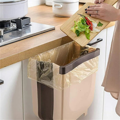 Kitchen Trash Can Hanging Foldable Home Sanitary Bin Cabinet Door Wall Mounted Storage (White)