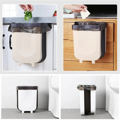 Kitchen Trash Can Hanging Foldable Home Sanitary Bin Cabinet Door Wall Mounted Storage (White)
