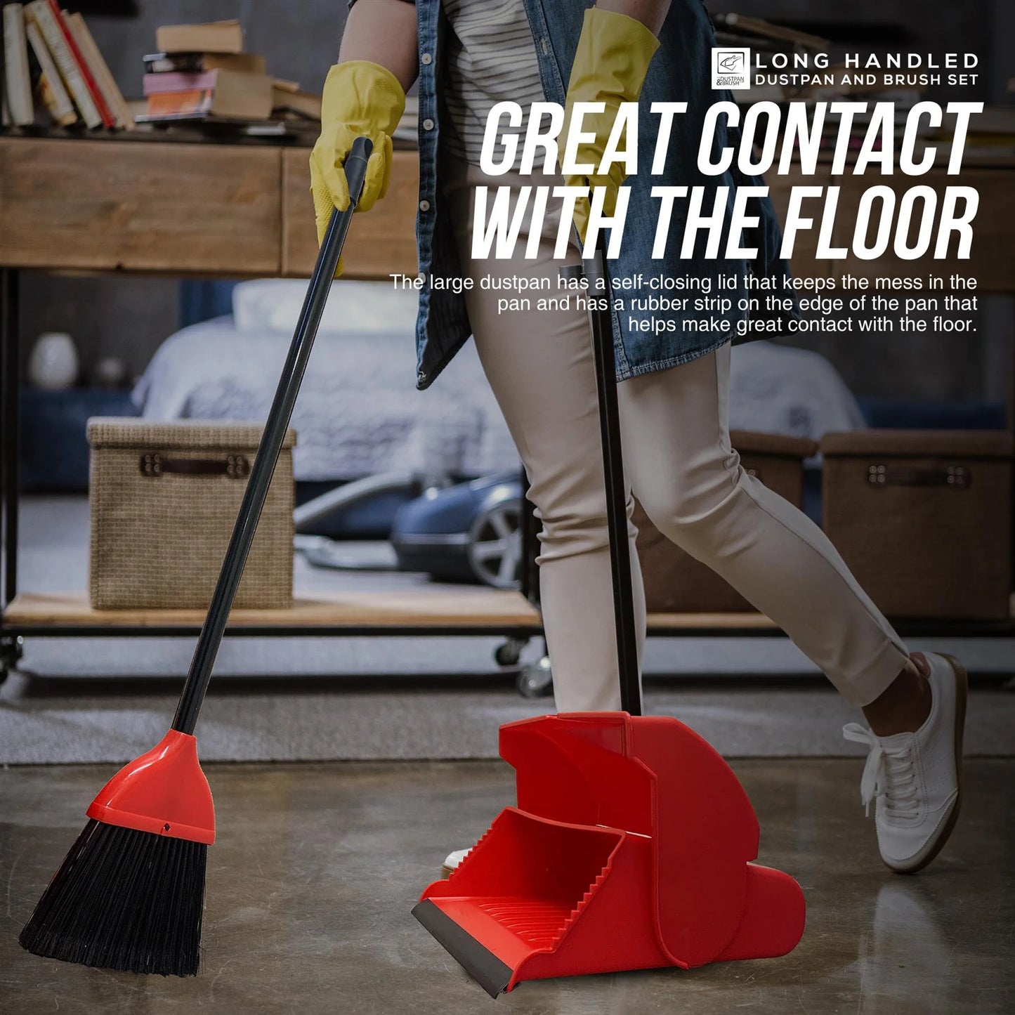 Dustpan & Broom Set – Long Handle Upright Cleaning Kit