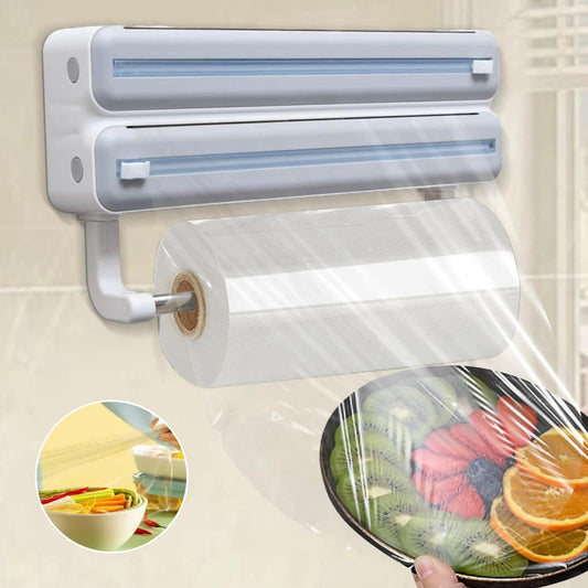 Wall-Mounted Cling Film Dispenser – Kitchen Wrap Cutter Organizer