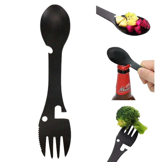 Table Spoon Fork Multitool Portable Can Or Bottle Opener Multi Tool Cutlery Spork Camping Picnic Utensil Stainless Steel