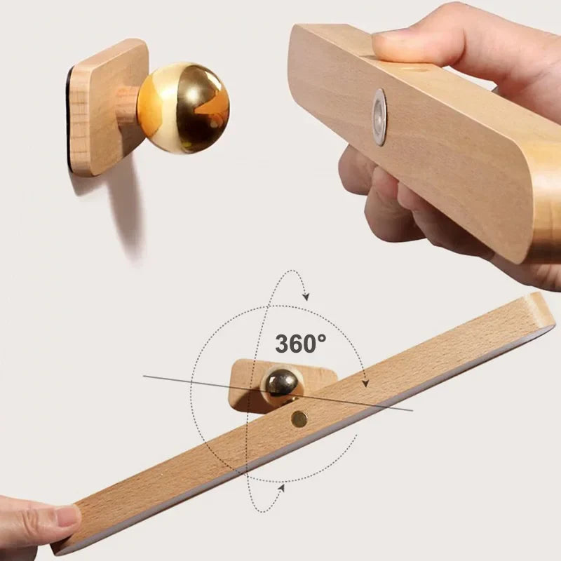 Magnetic LED Wooden Wall Light - 360° Rotatable & Dimmable Touch Control Multi-Purpose LED Lights