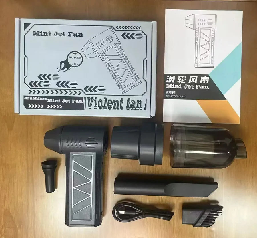 🌪️ 130,000 RPM Turbo Jet Fan – Handheld Air Blower & Vacuum ⚡🔋with LED Power Display