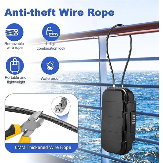 Portable Safe Box with Code, Waterproof & Anti-Theft for Beach with Wire Rope -AS