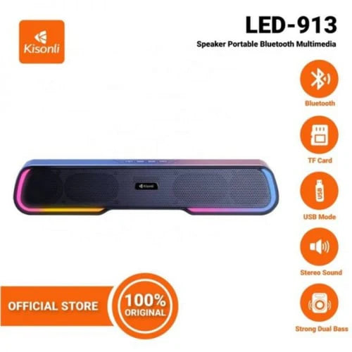 Kisonli LED-913 Portable Rechargeable Battery Powered Soundbar bluetooth gaming colorful light speaker with RGB light (Black)