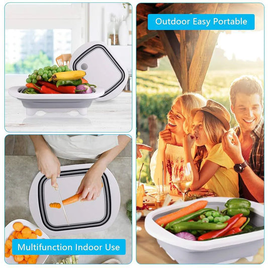 Collapsible Cutting Board with Colander